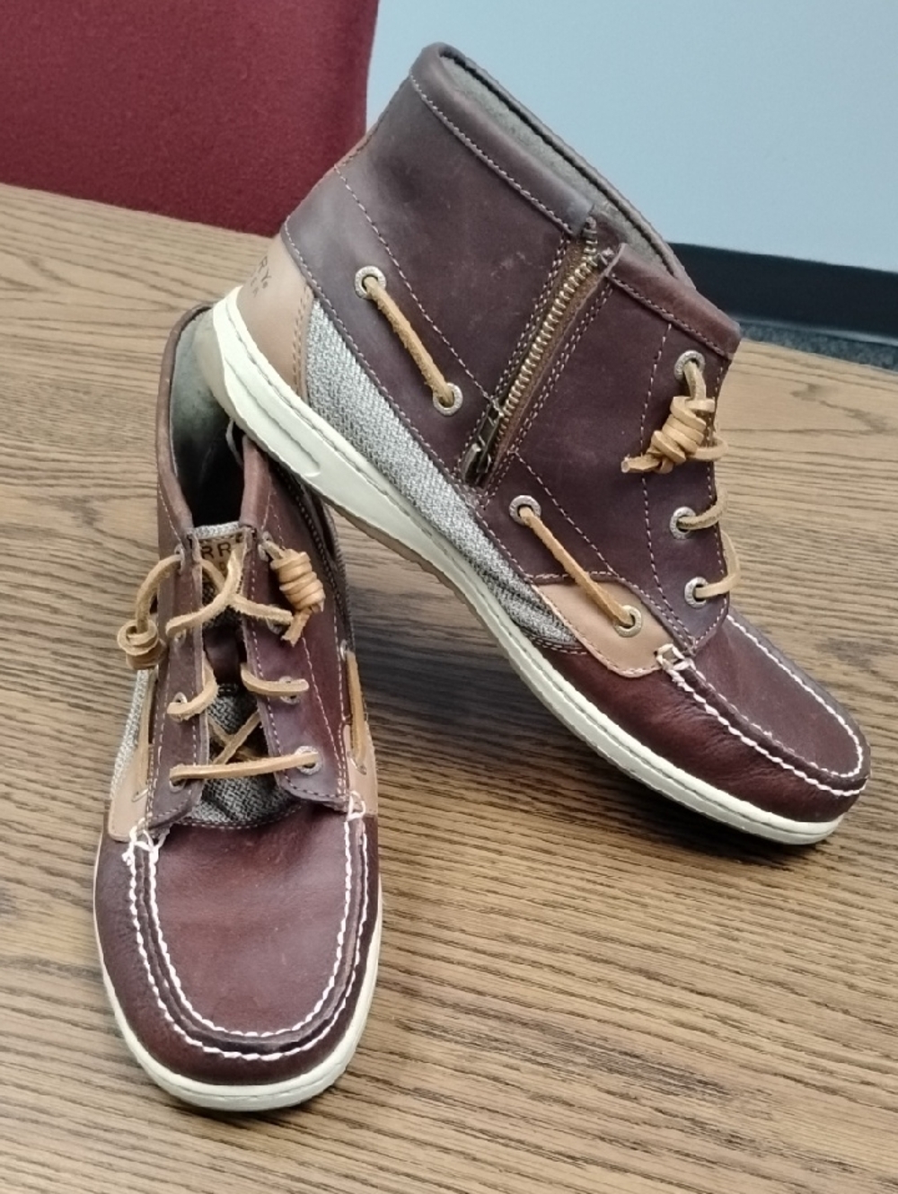 Sperry Top-Sider Hi-Top Brown Leather Casual Moc Toe Boat Shoes w/Zip, Sz 10